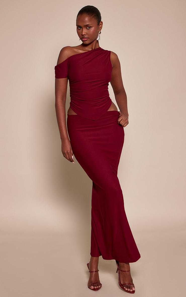 Burgundy Soft Touch Mid Rise Maxi Skirt