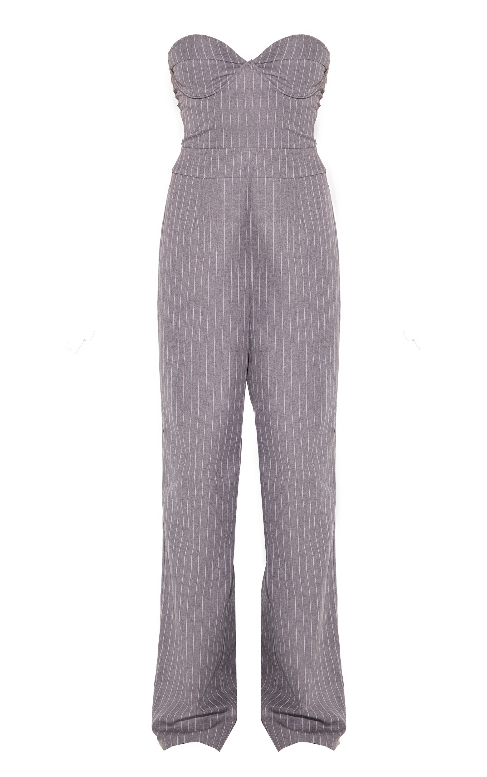 Grey Pinstripe Bandeau Corset Straight Leg Jumpsuit image 5