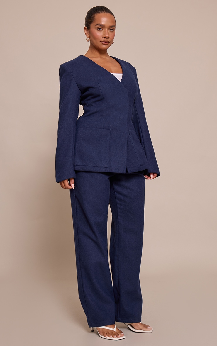 Shape Navy Wool-Look Cross Over Blazer image 3