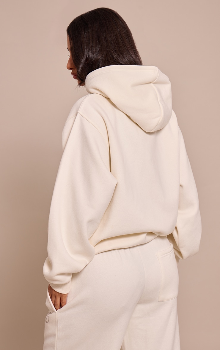 Petite Ecru Sports Club Cotton Fleece Full Zip Hoodie image 2