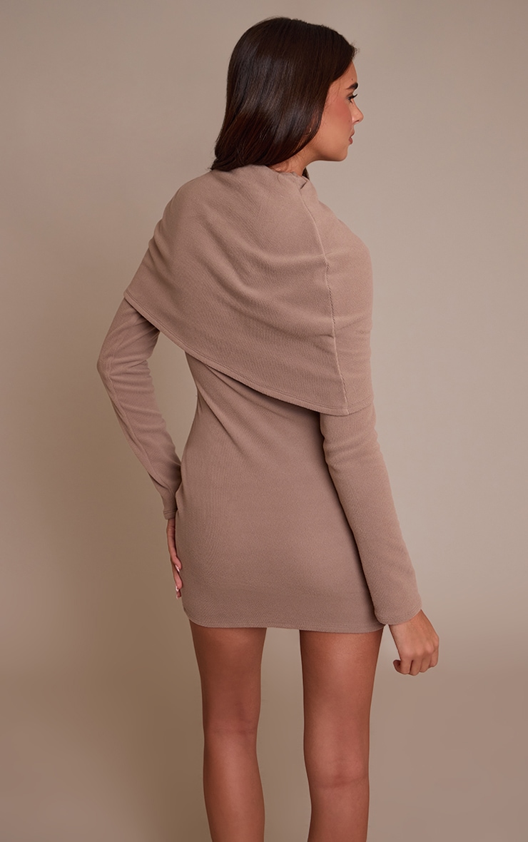 Taupe Ribbed Overlay Long Sleeve Bodycon Dress image 2