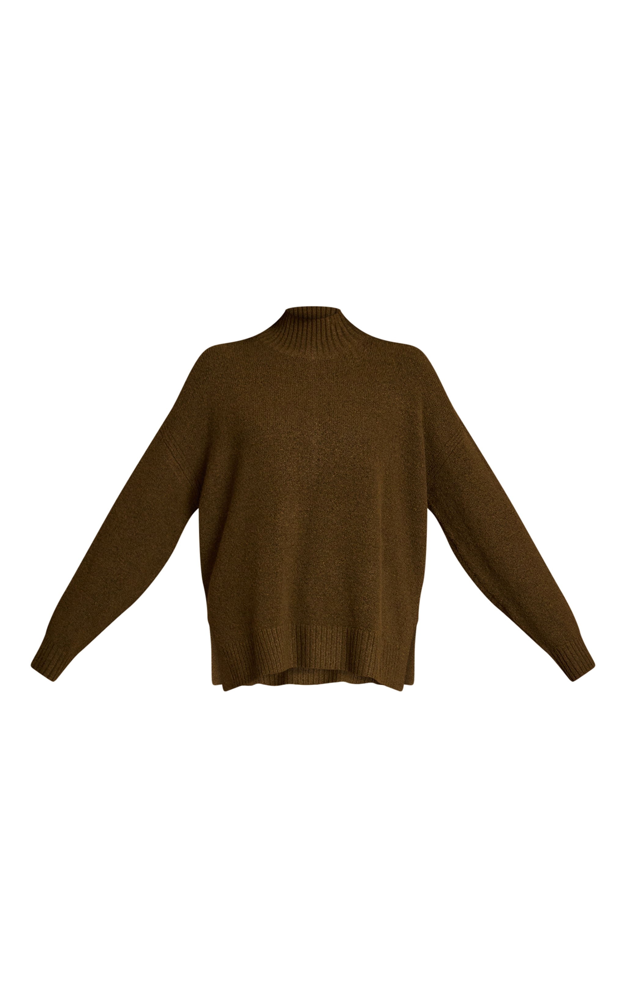 Khaki Oversized Polo Neck Knitted Sweater image 5