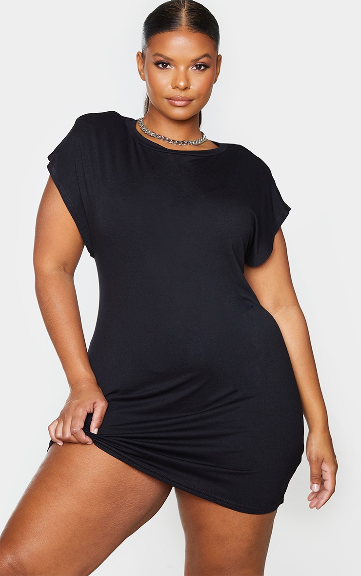 Plus Black Shoulder Pad Jersey T-Shirt Dress
