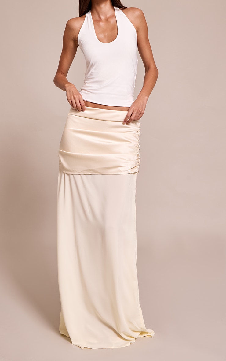 Cream Satin Overlay Chiffon Maxi Skirt image 2