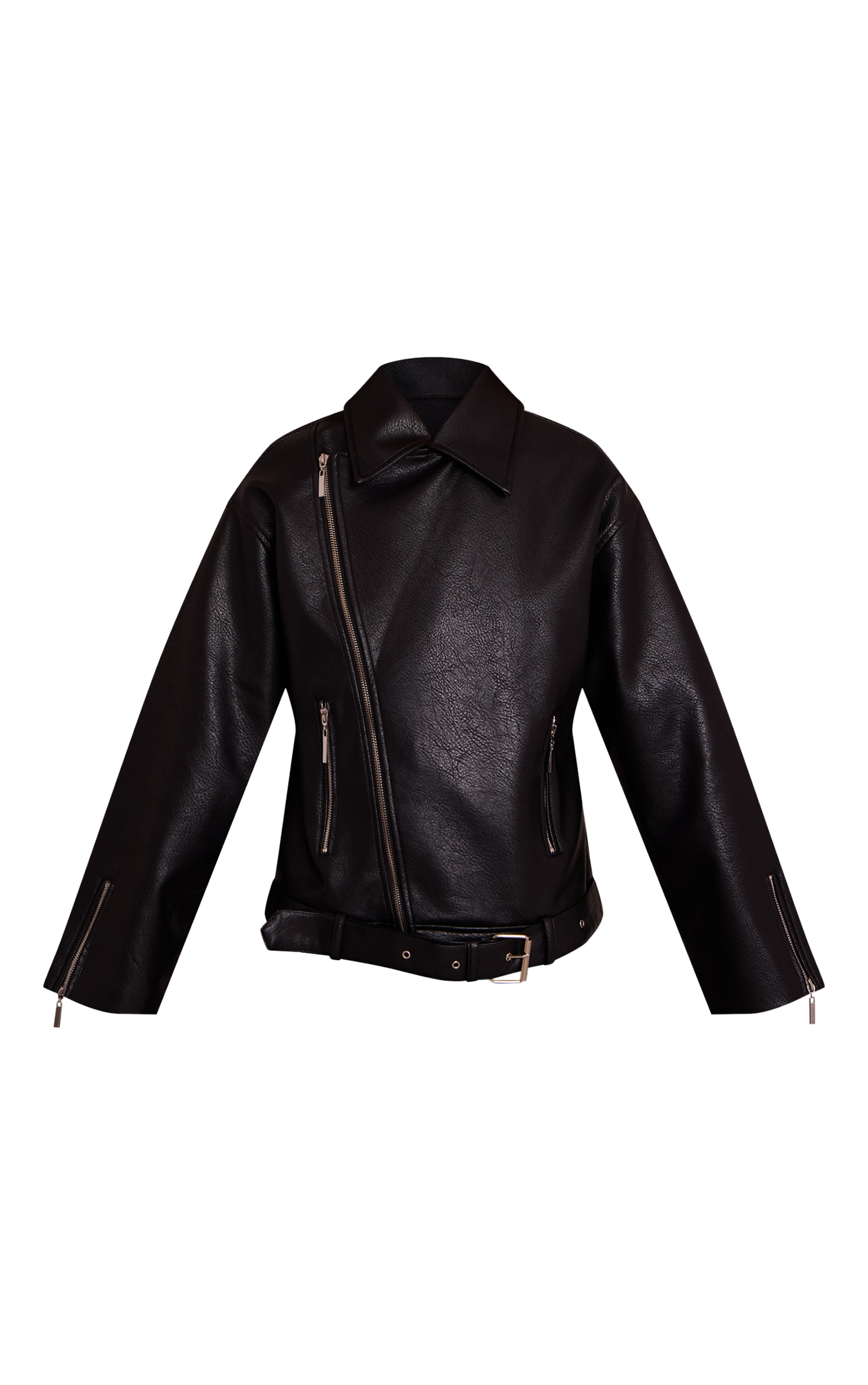 Black Faux Leather Oversized Biker Style Jacket image 5