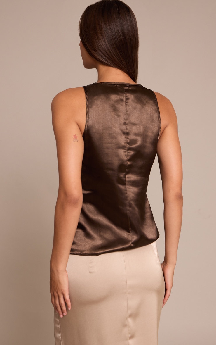 Dark Chocolate Satin Plunge Sleeveless Top image 2