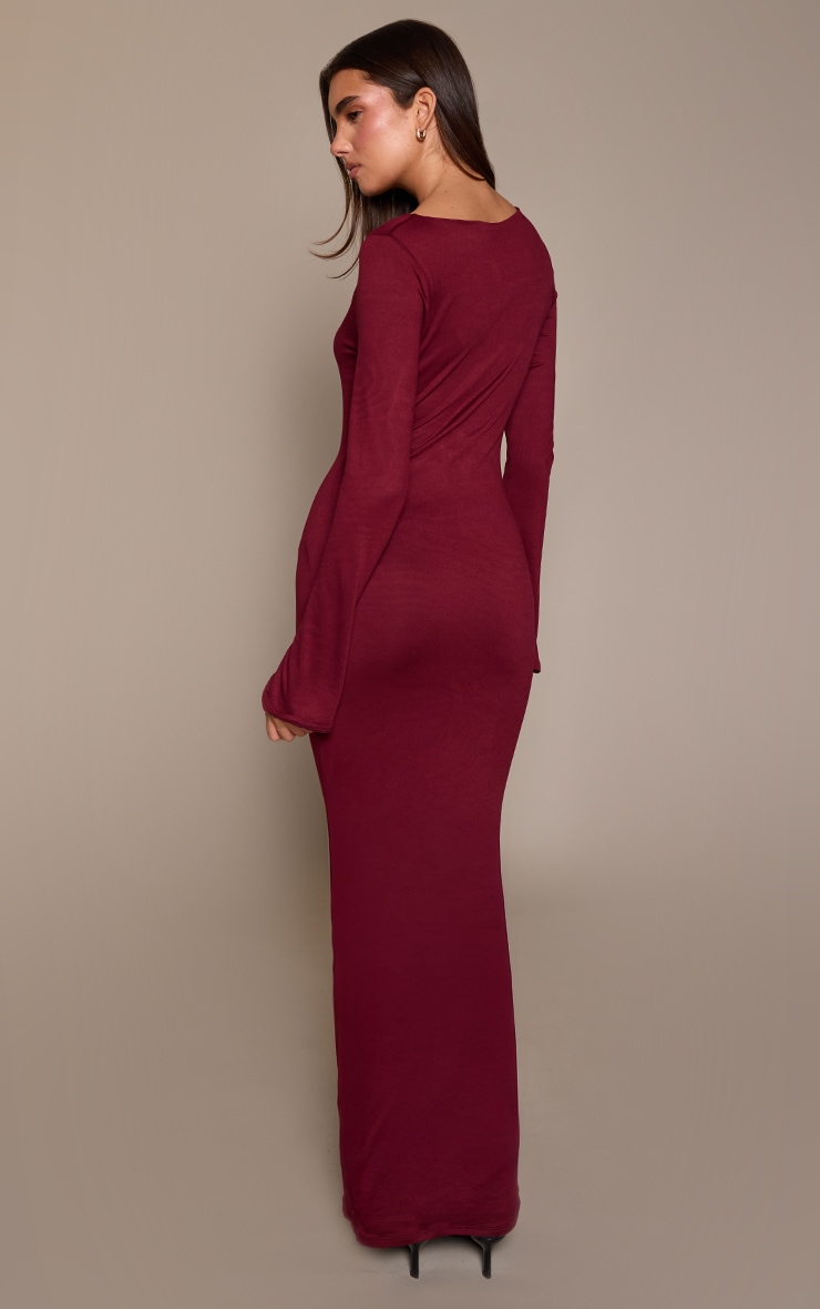 Wine Soft Touch Jersey Long Sleeve Maxi Dress image 2