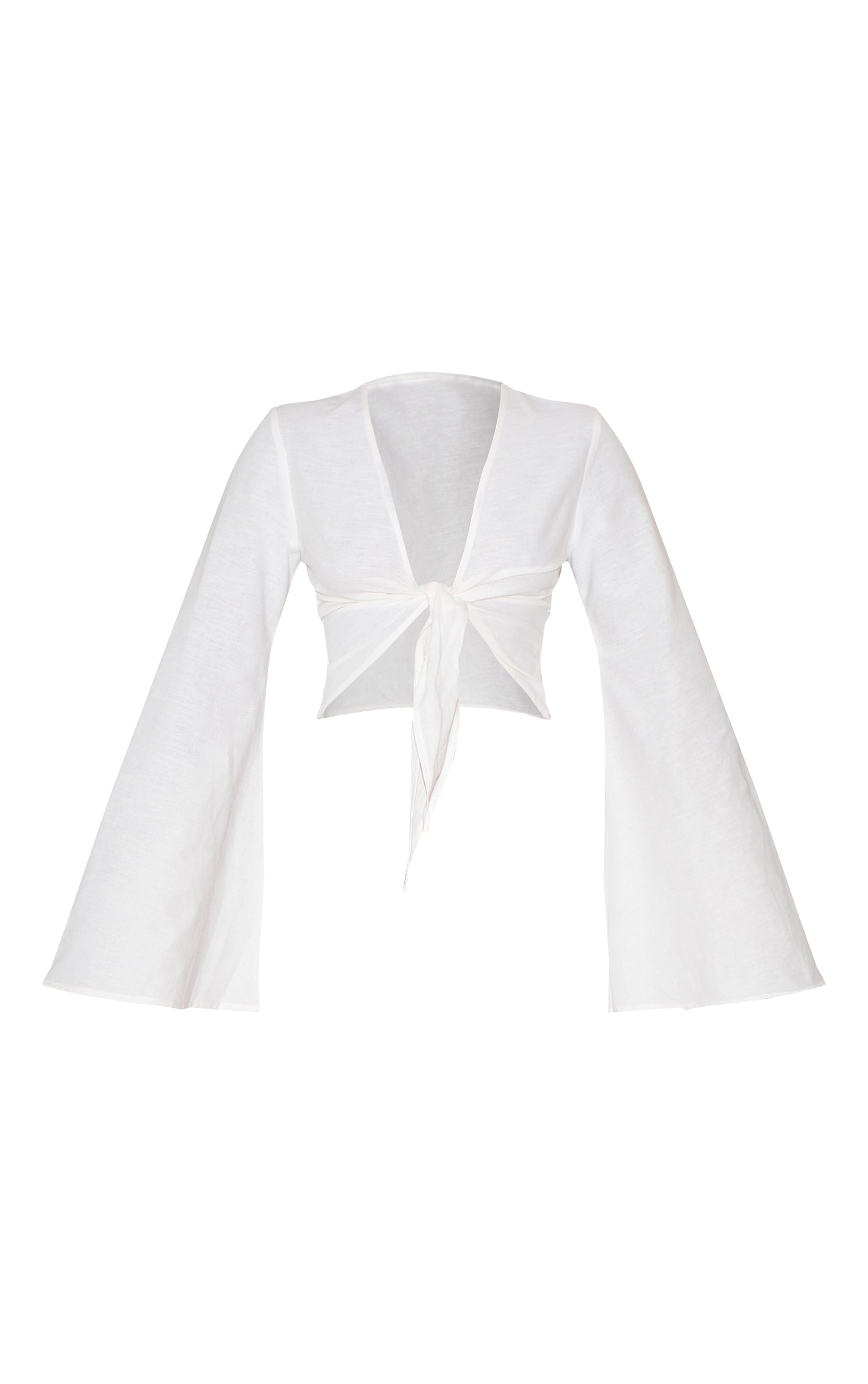 White Lightweight Woven Knot Front Drape Detail Blouse image 5