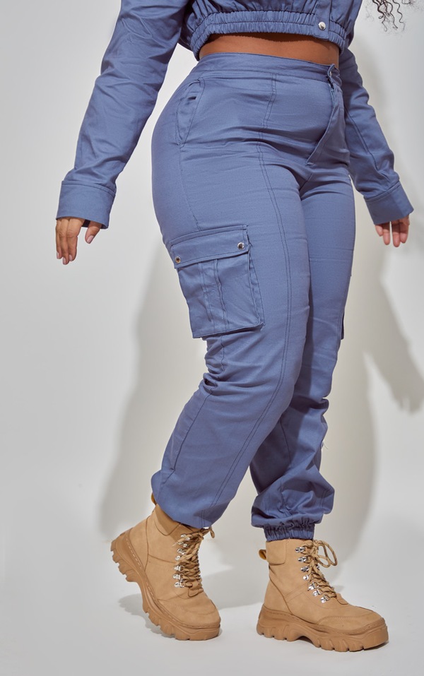 Plus Blue Utility Popper Sweatpants Plus Size PrettyLittleThing USA