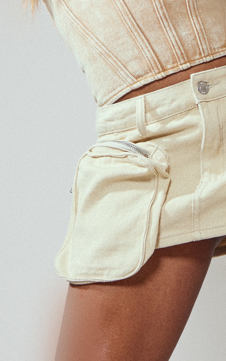 Stone Cargo Pocket Mini Denim Skirt image 5