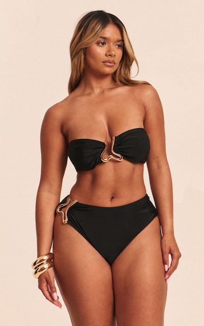 Shape Black Gold Wave Trim Bandeau Bikini Top