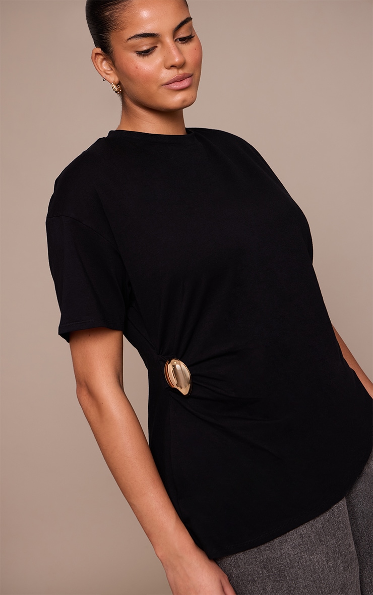 Plus Black Trim Detail Asymmetric Hem T Shirt image 4
