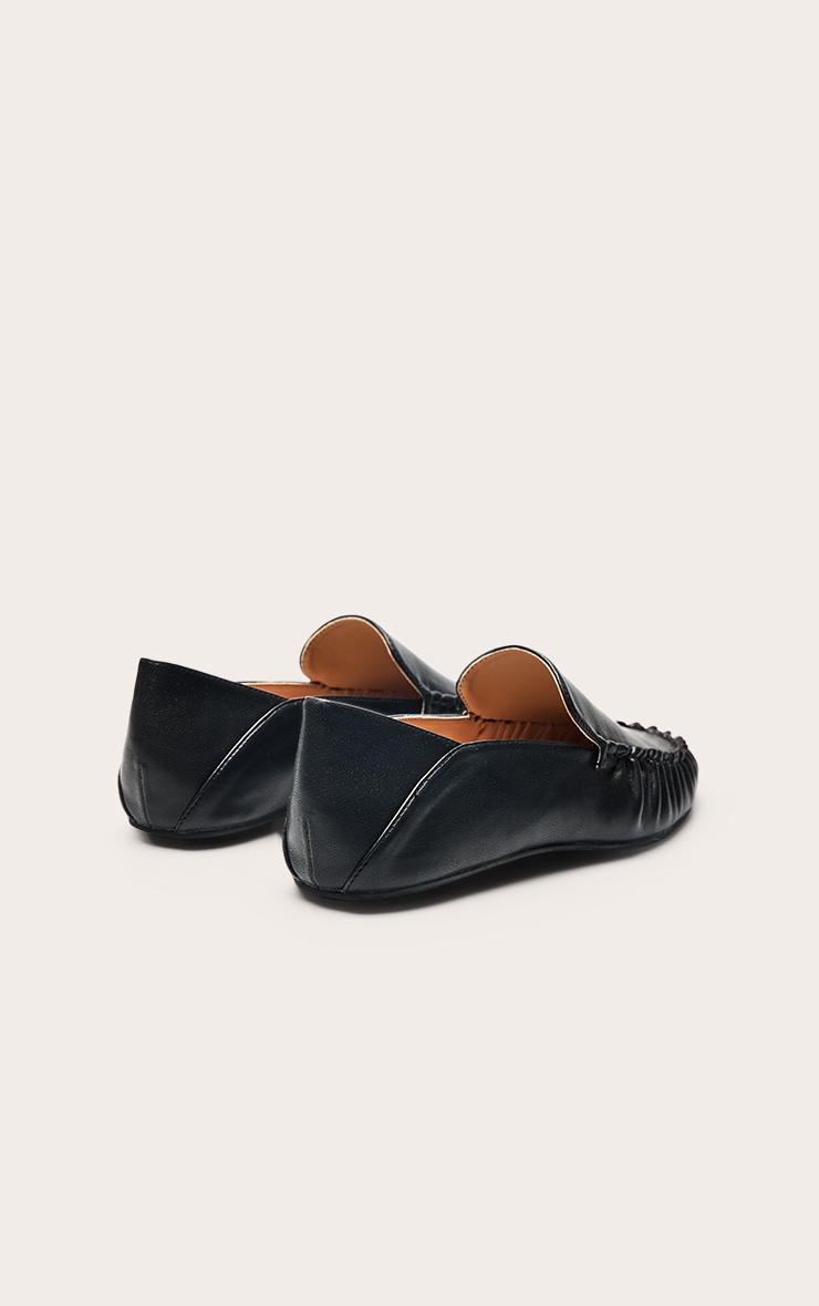 Black PU Ruched Trim Boat Loafer image 4