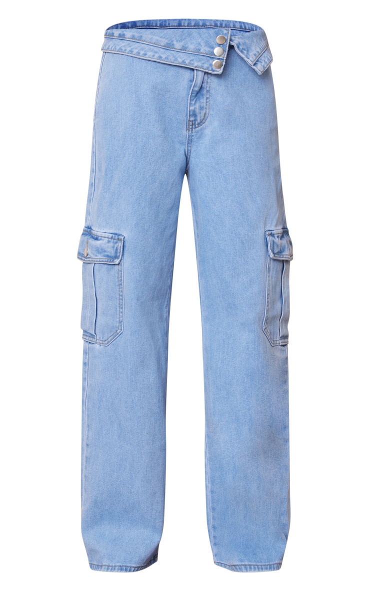 Tall Light Blue Wash Asymmetric Foldover Waistband Low Rise
