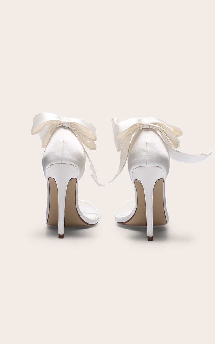 White Satin Round Toe Bow Ankle Strap High Heel Stiletto Sandals image 3