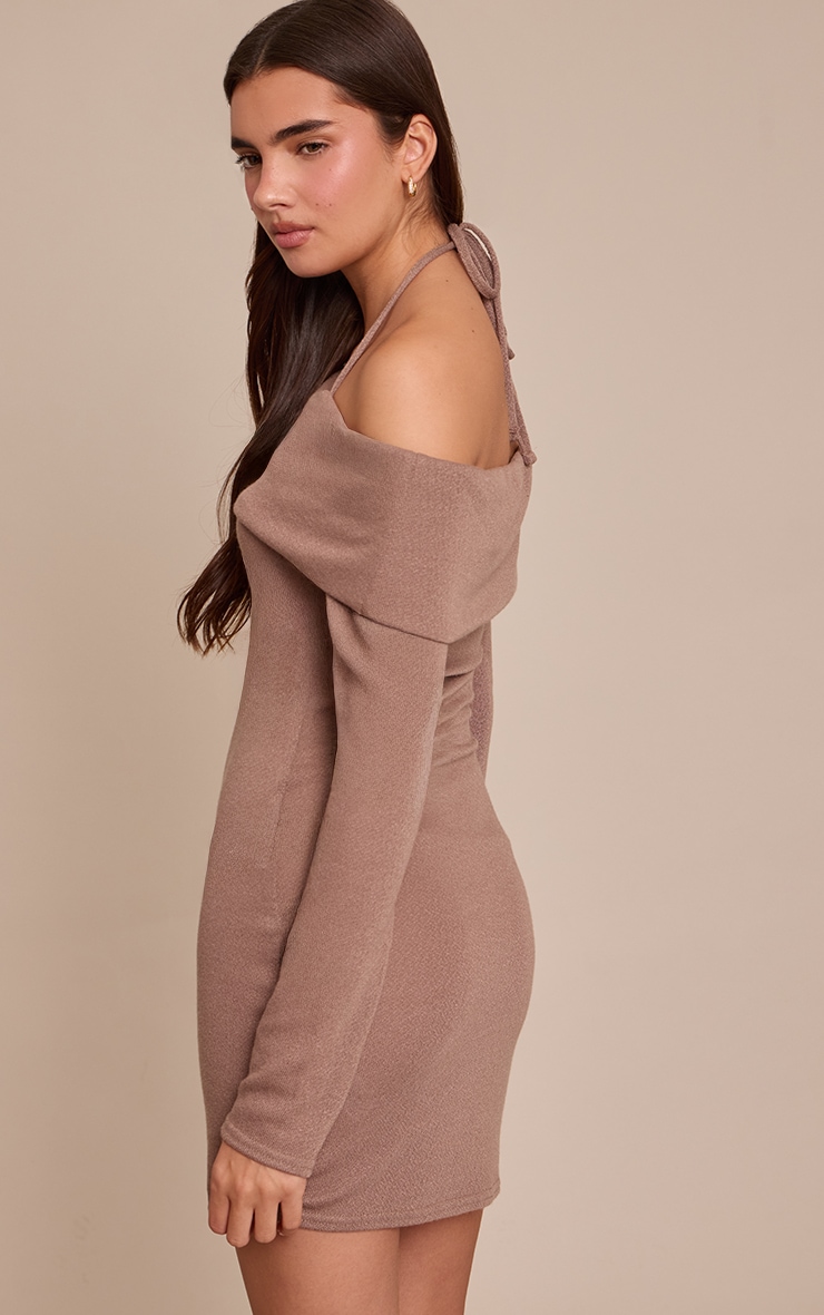 Taupe Textured Jersey Bardot Mini Dress image 2