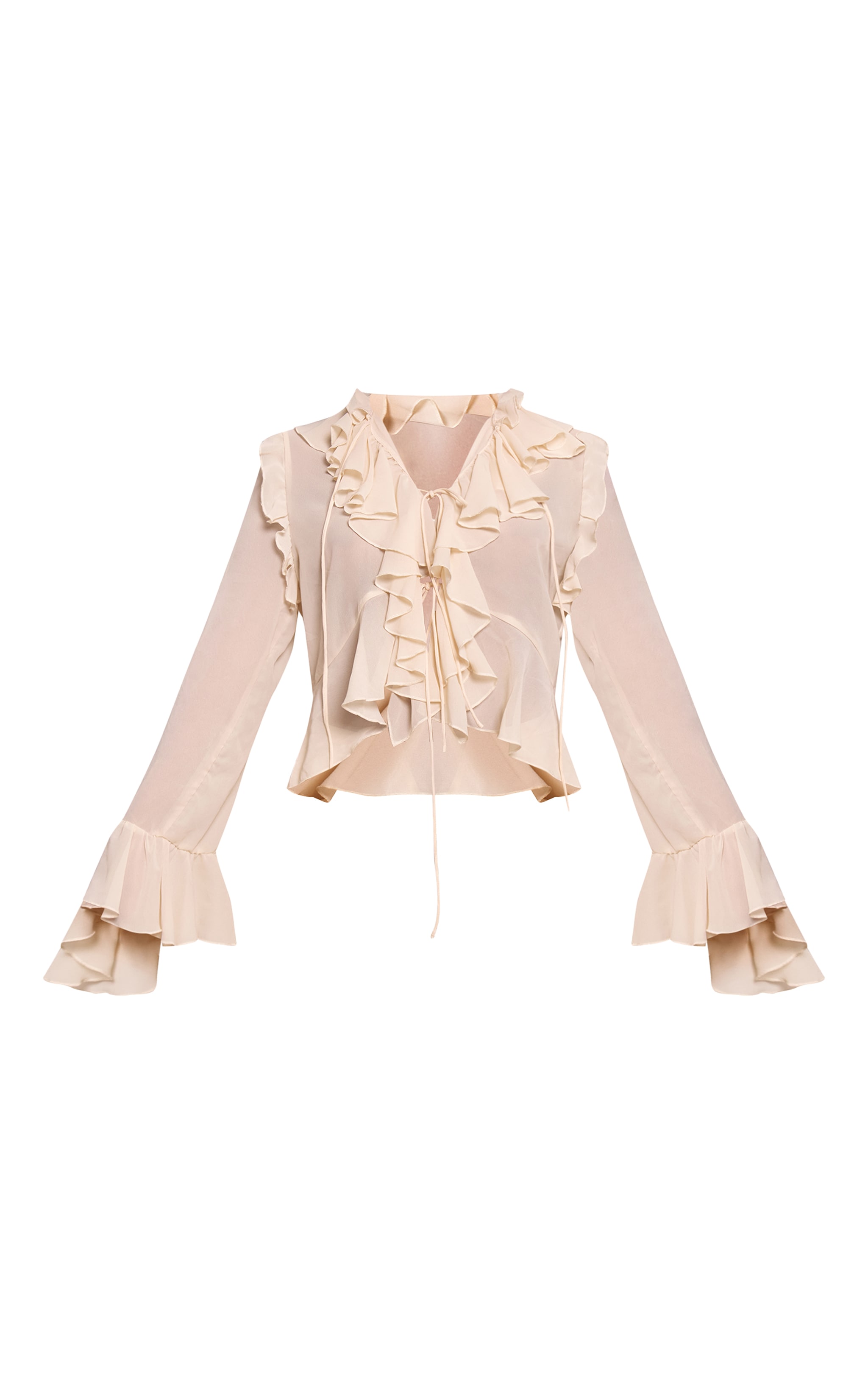Cream Chiffon Frill Long Sleeve Shirt image 5