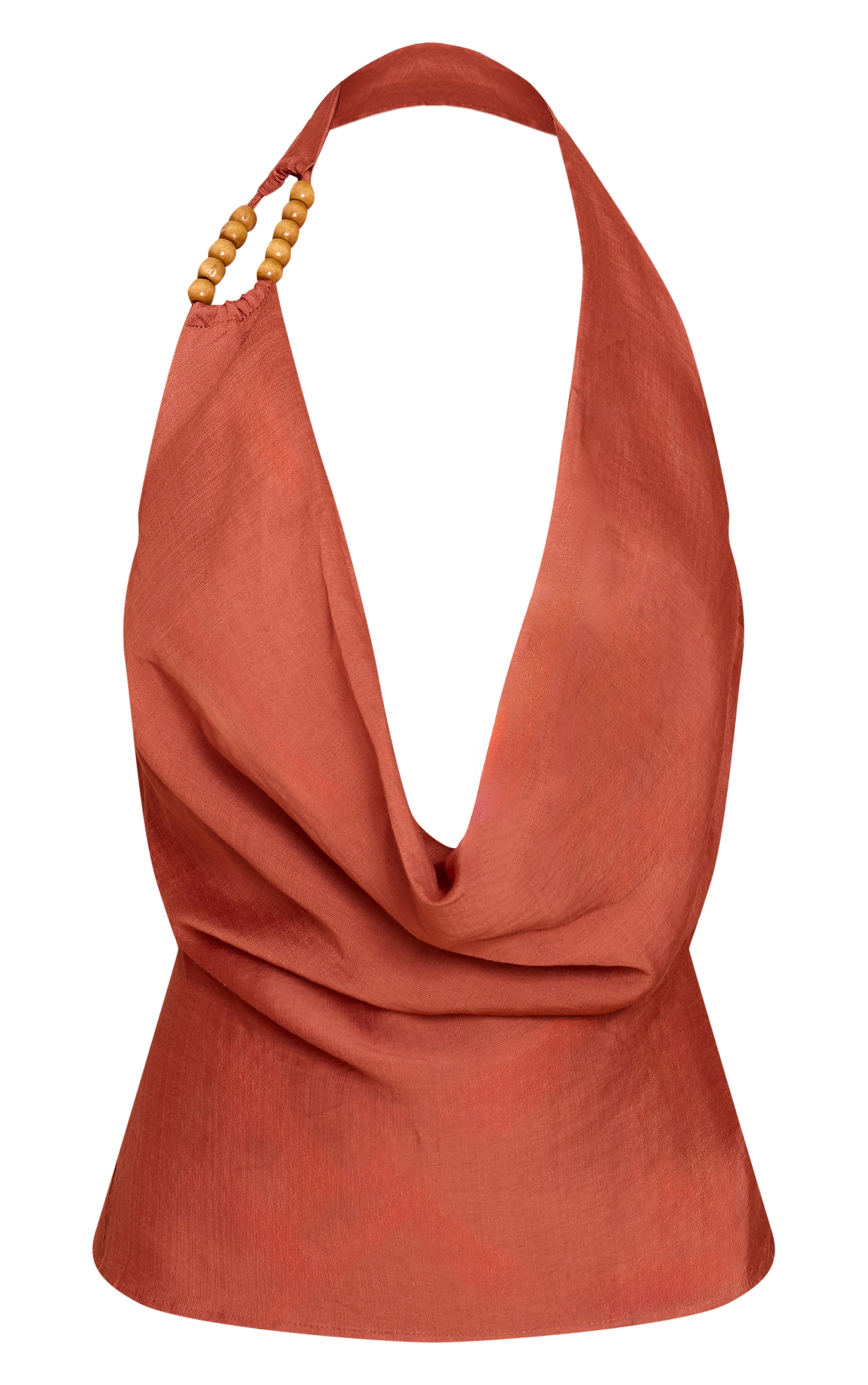 Top en effet lin orange brûlé à perles et col bénitier image 5