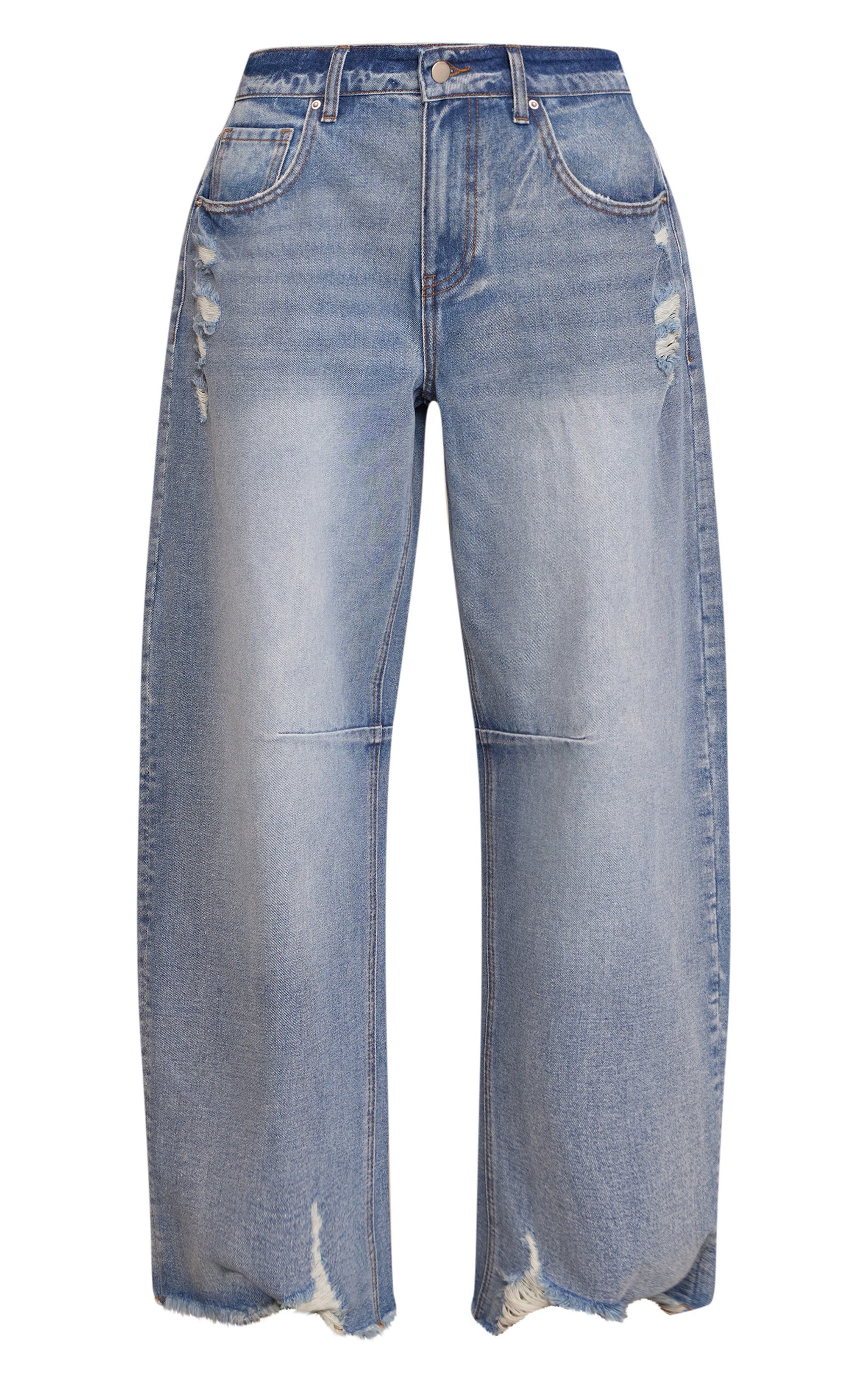 Mid Blue Distressed Barrel Jeans image 5