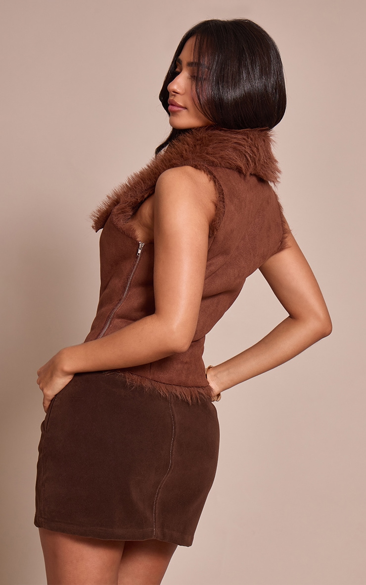 Petite Chocolate Sleeveless Suede Zip Up Top image 2