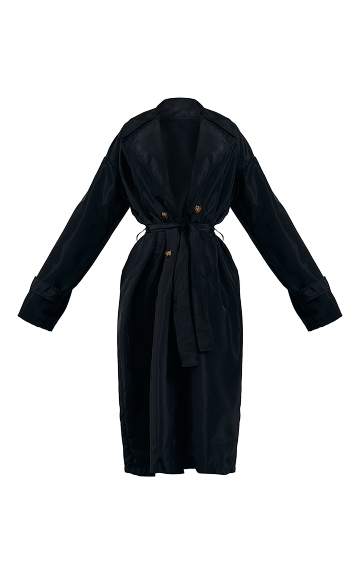 Black Shell Double Breasted Trench Coat image 5