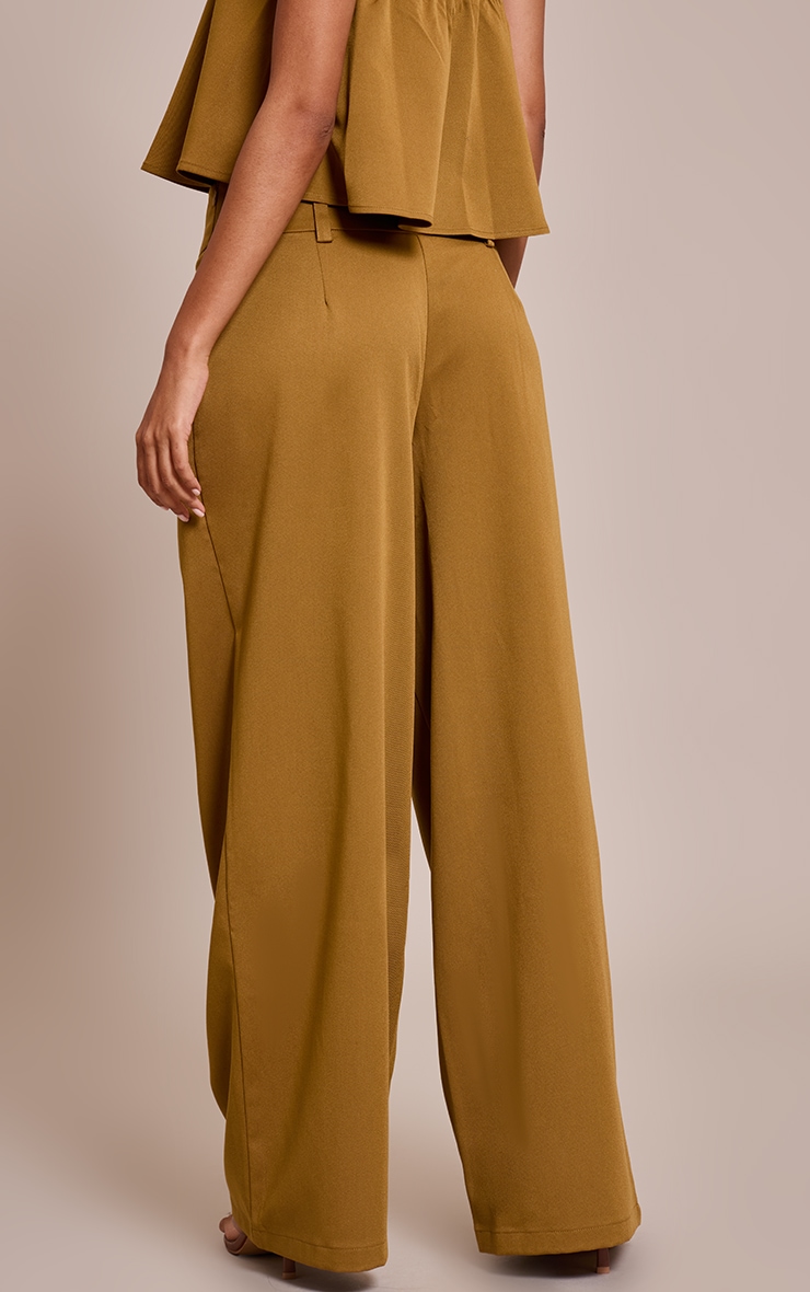 Pantalon de tailleur large tissé moutarde profond à plissures image 3