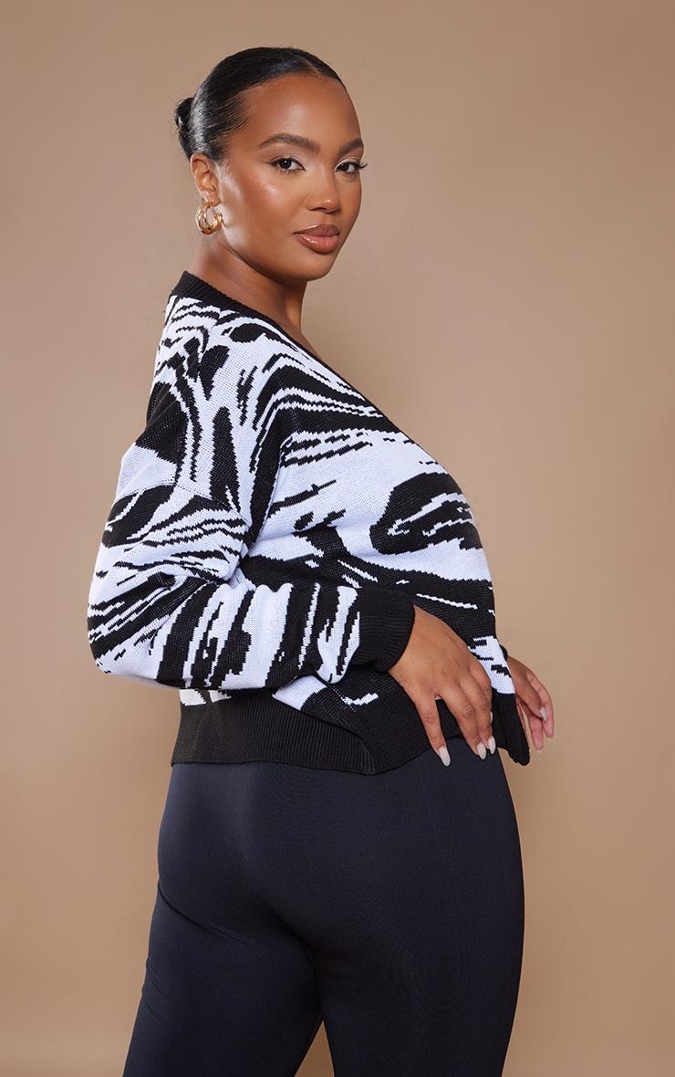 Plus Black Zebra Knitted Cardigan image 2