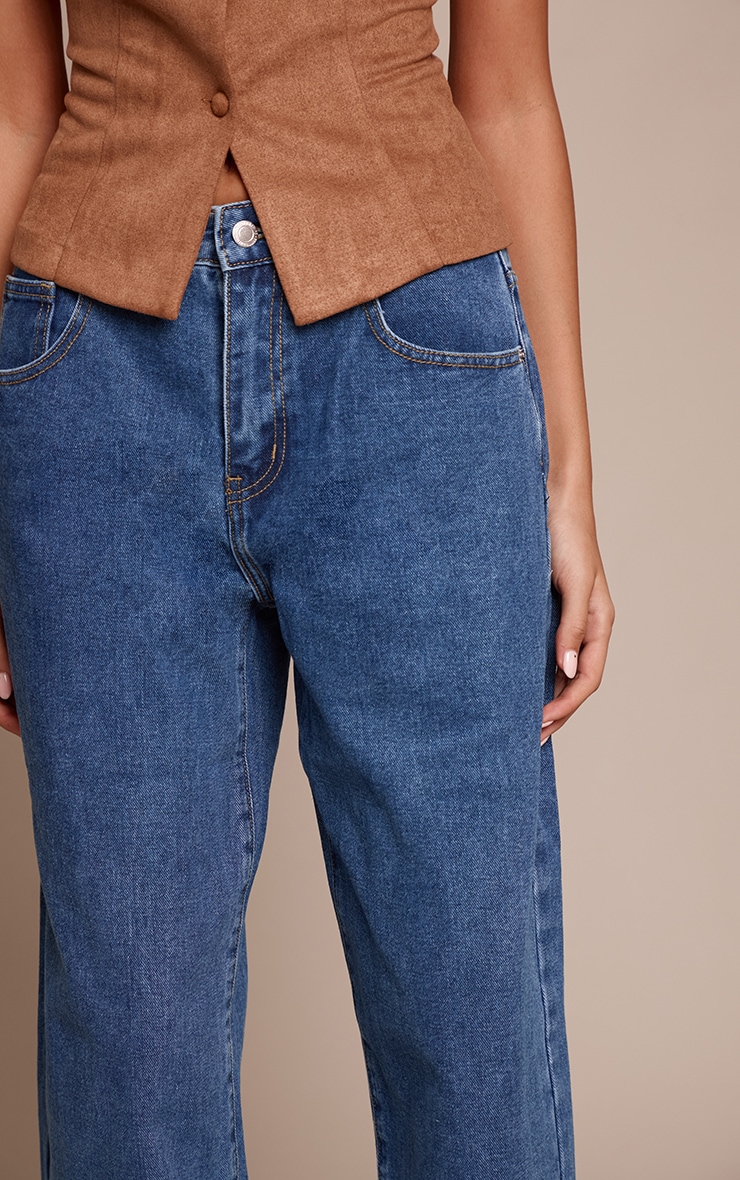 Mid Blue Wash Dipped Back Style Boyfriend Jeans image 4