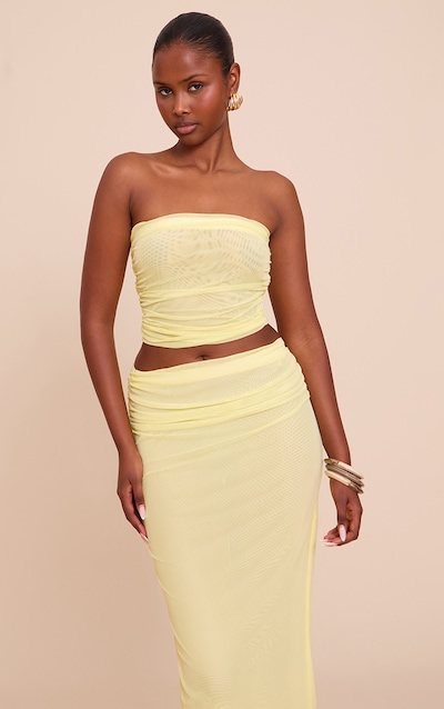 Top bandeau en mesh jaune citron