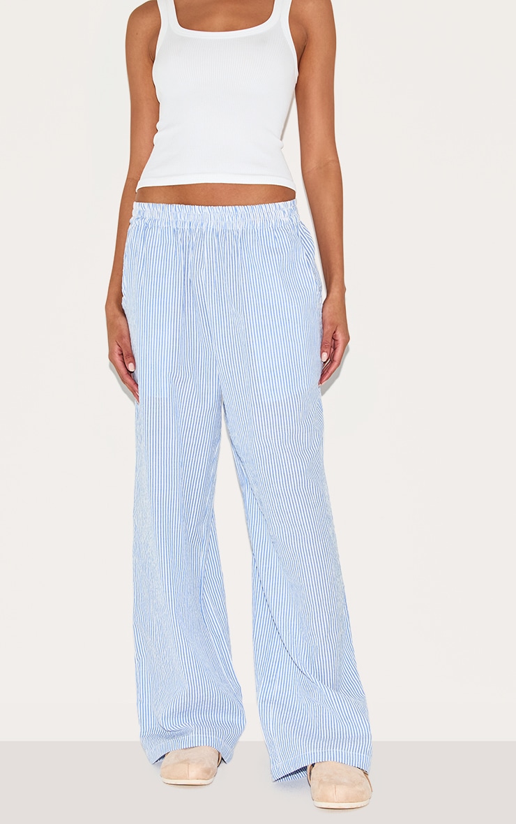 Blue Pinstripe Elasticated Waist Pants image 2