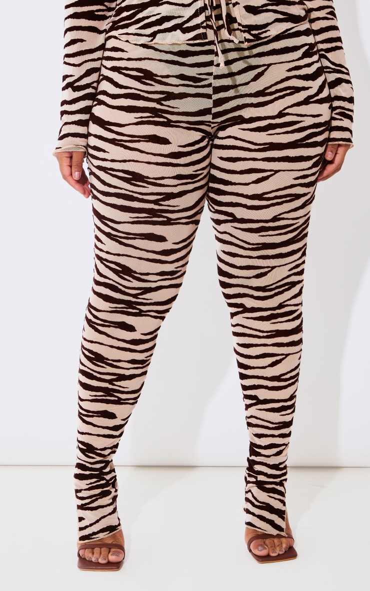 Plus Nude Zebra Devore Split Hem Leggings image 2