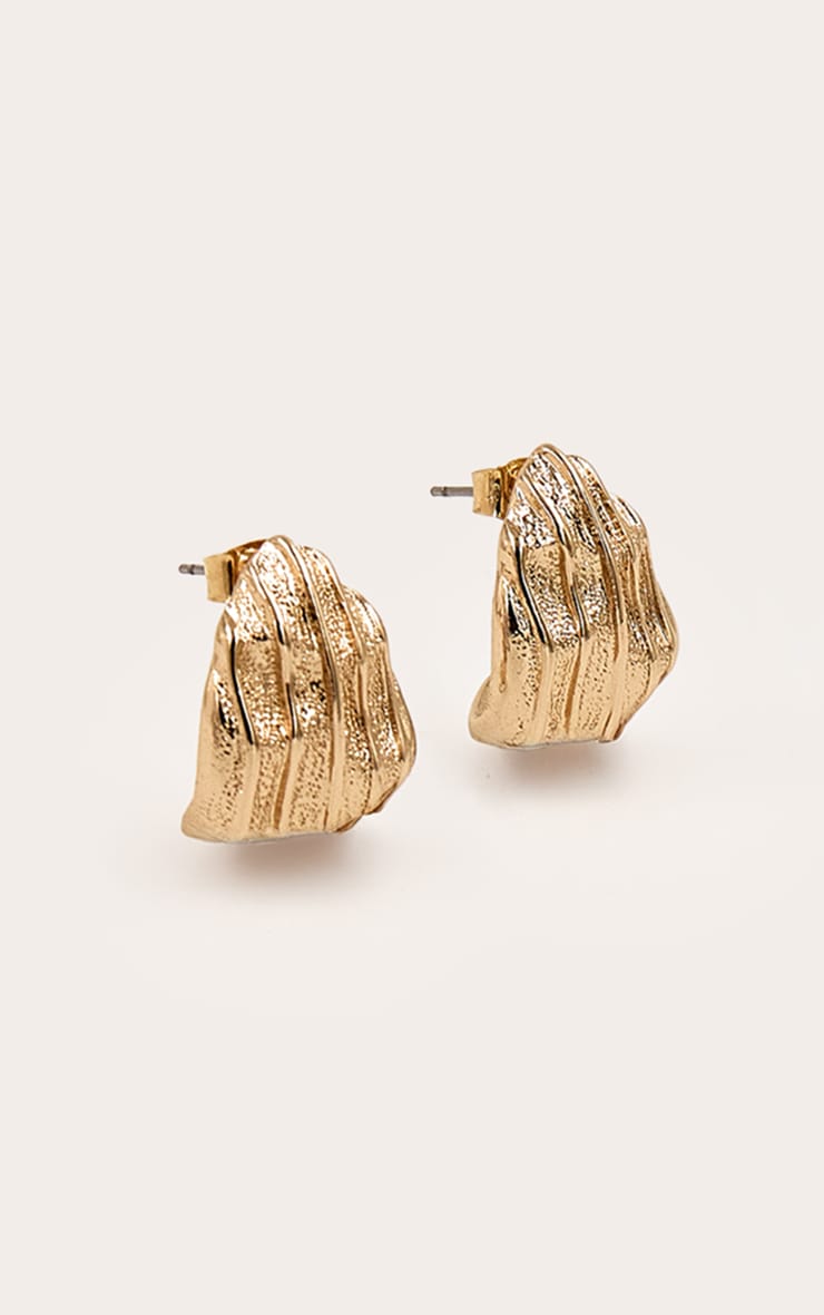 Gold Textured Rib Medium Stud image 3