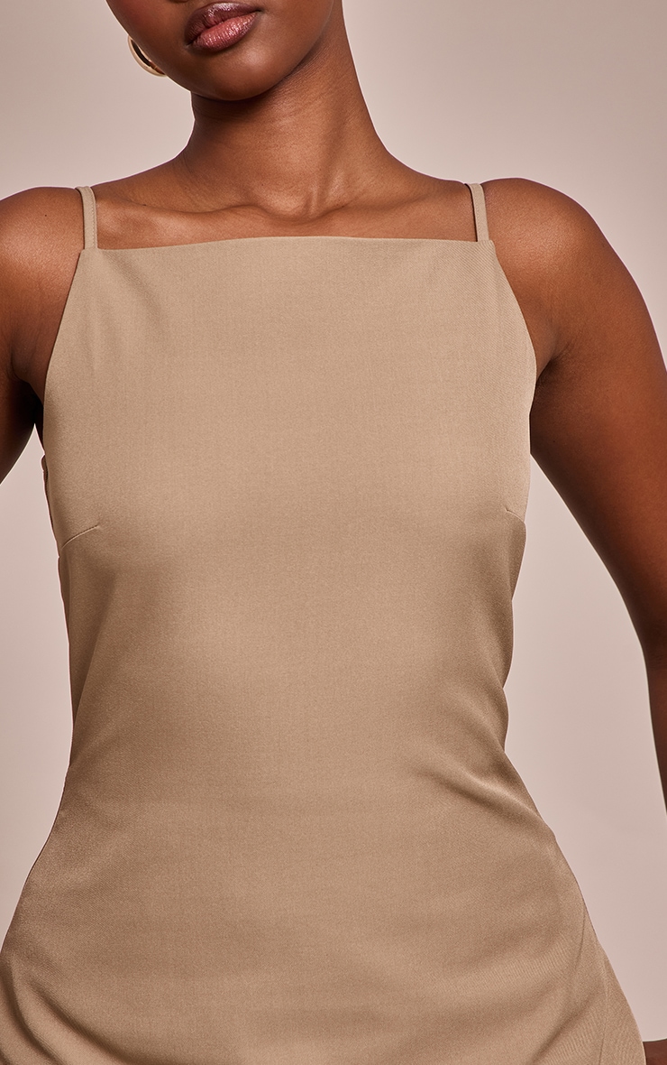 Mocha Woven High Neck Mini Shift Dress image 4