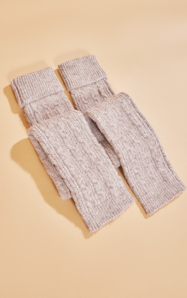 Mocha Extreme Slouchy Cable Knit Leg Warmers PrettyLittleThing
