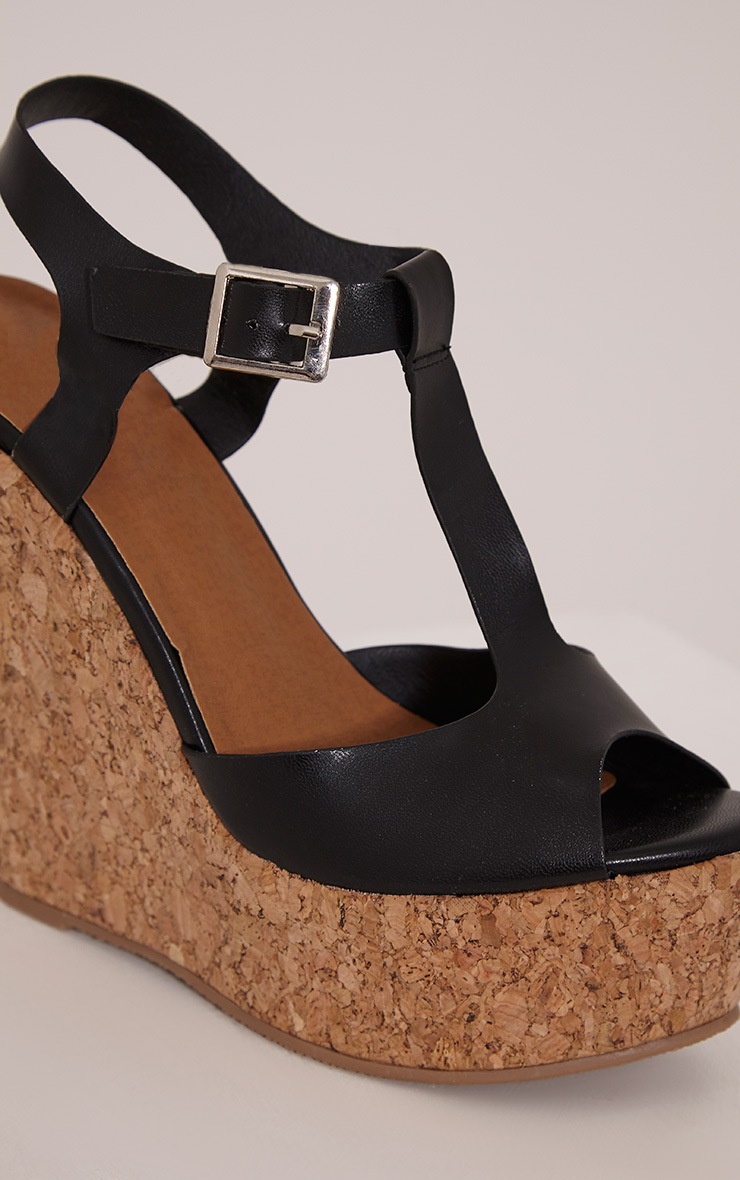 Franka Black Cork Wedges PrettyLittleThing