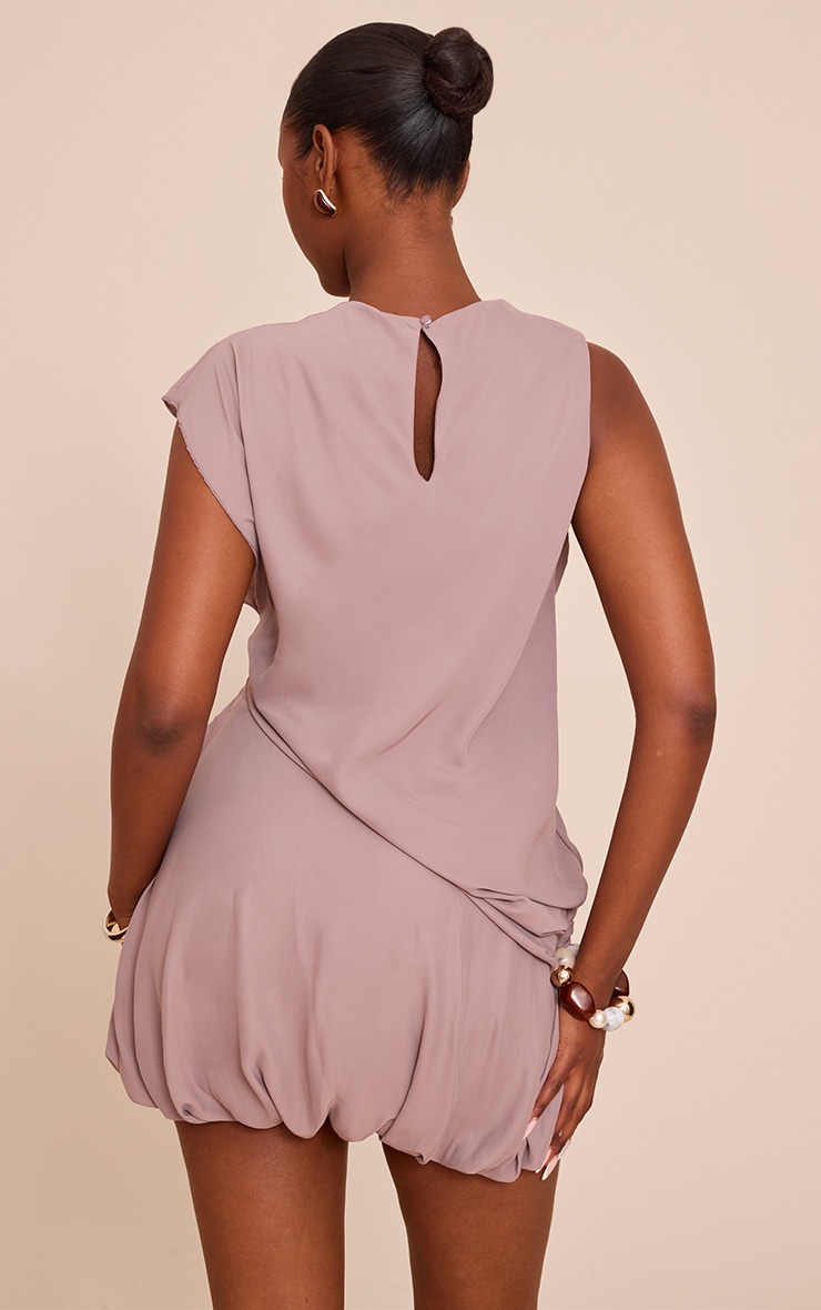Taupe Chiffon Frill Hem Shift Mini Dress image 2