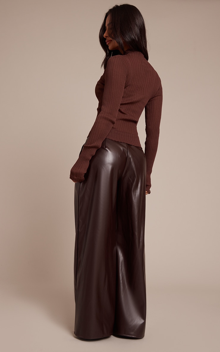 Petite Chocolate Pleated Faux Leather Pants image 3