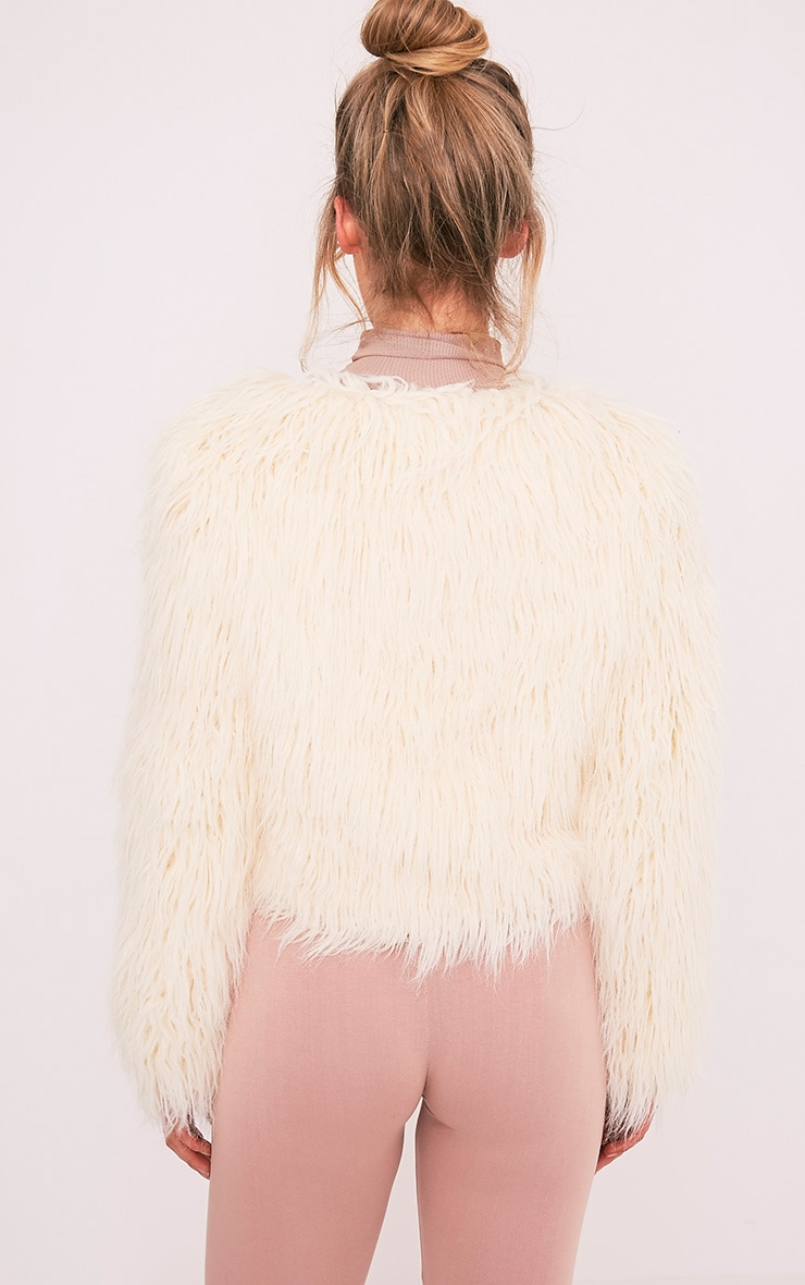 Liddie Cream Faux Fur Shaggy Cropped Jacket Coats & Jackets