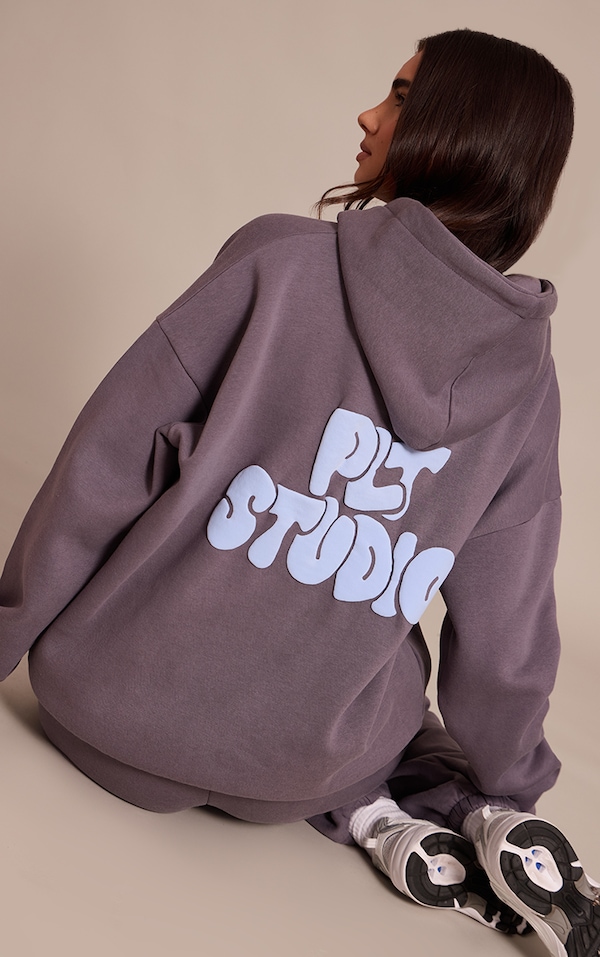 Charcoal PLT Studio Print Oversized Hoodie