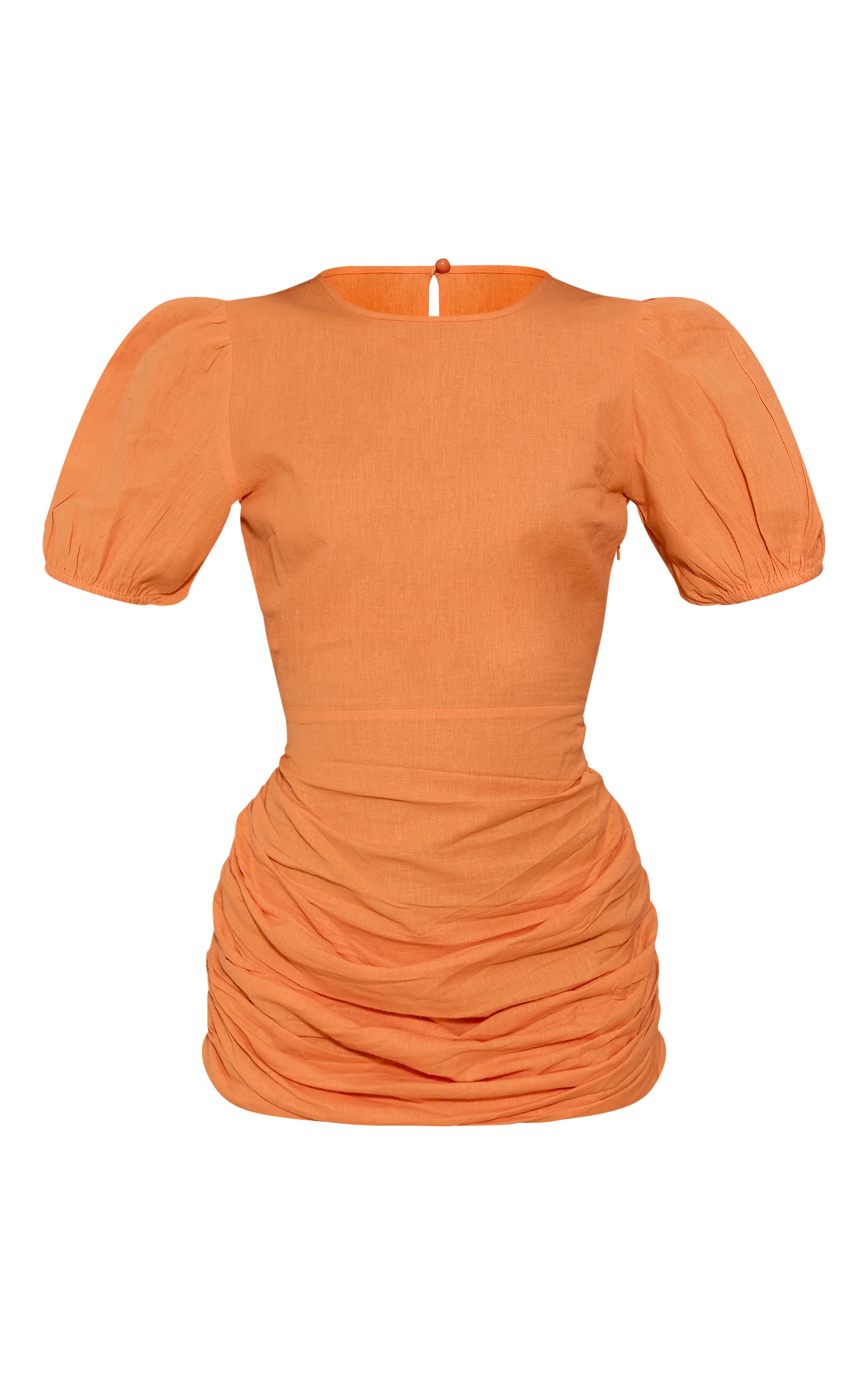 Orange Linen Scoop Neck Ruched Skirt Bodycon Dress image 5