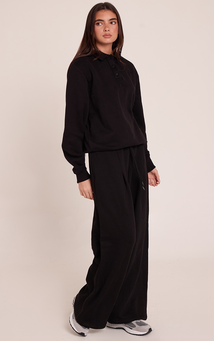 Black Cotton Fleece Polo Sweatshirt image 3