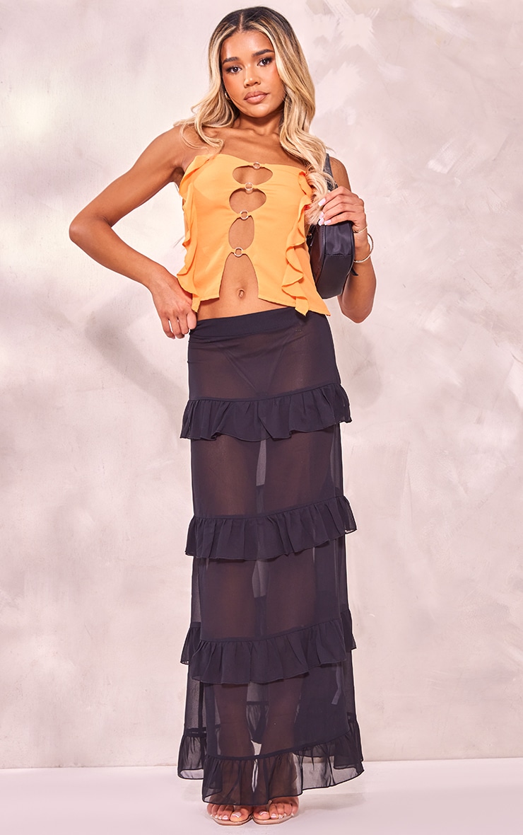 Orange Chiffon Frill Ring Detail Bandeau PrettyLittleThing