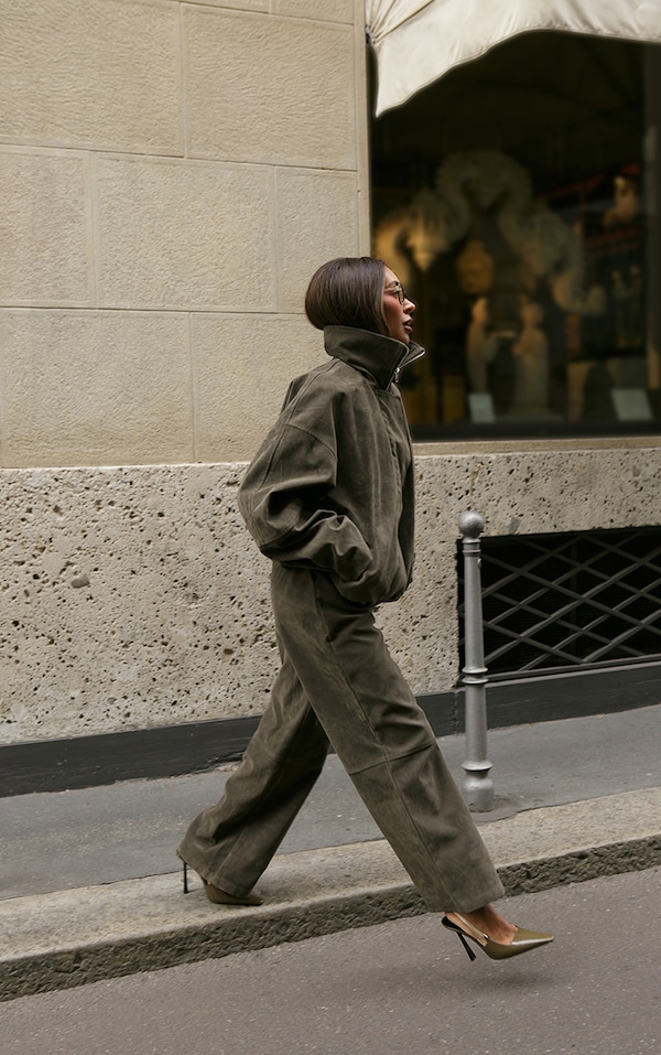 Pantalon droit en suédine kaki