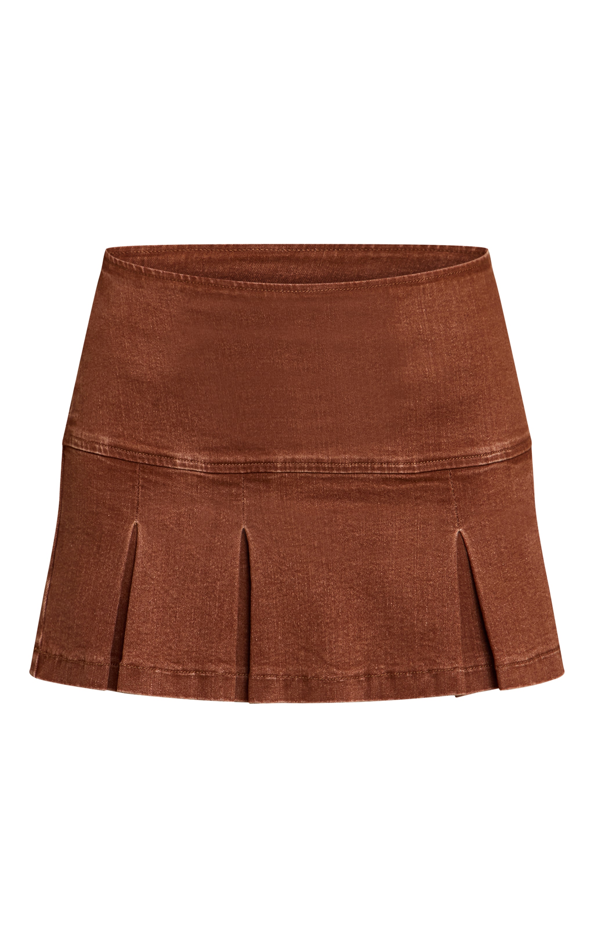 Tan Denim Box Pleat Mini Skirt image 6