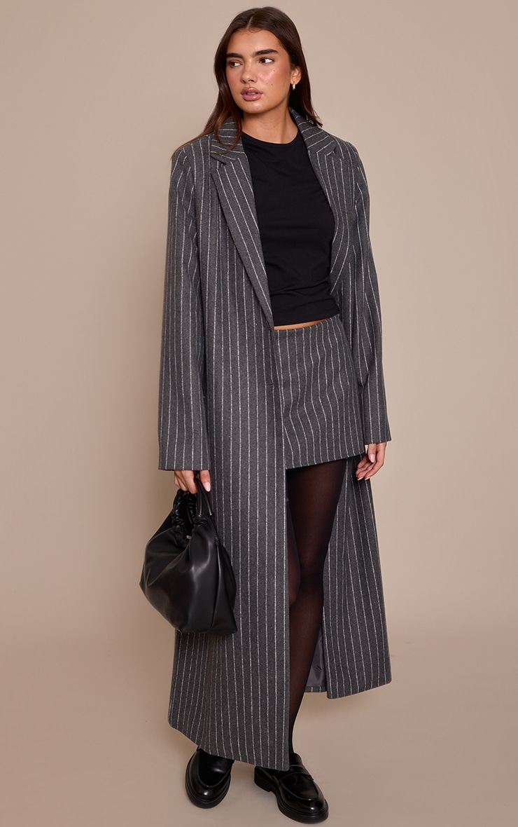 Grey Pinstripe Wool Look Mini Skirt image 4