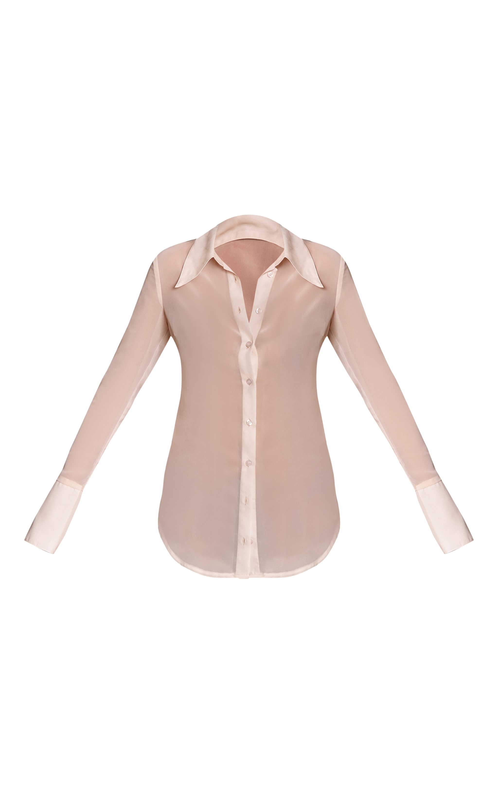 Cream Chiffon Oversized Collar Button Down Fitted Shirt image 5