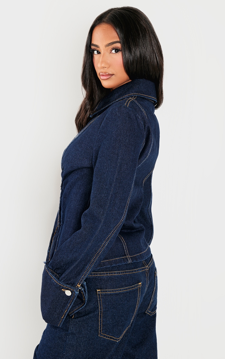 Petite Chemise ajustée en jean bleu indigo délavé à manches longues image 2