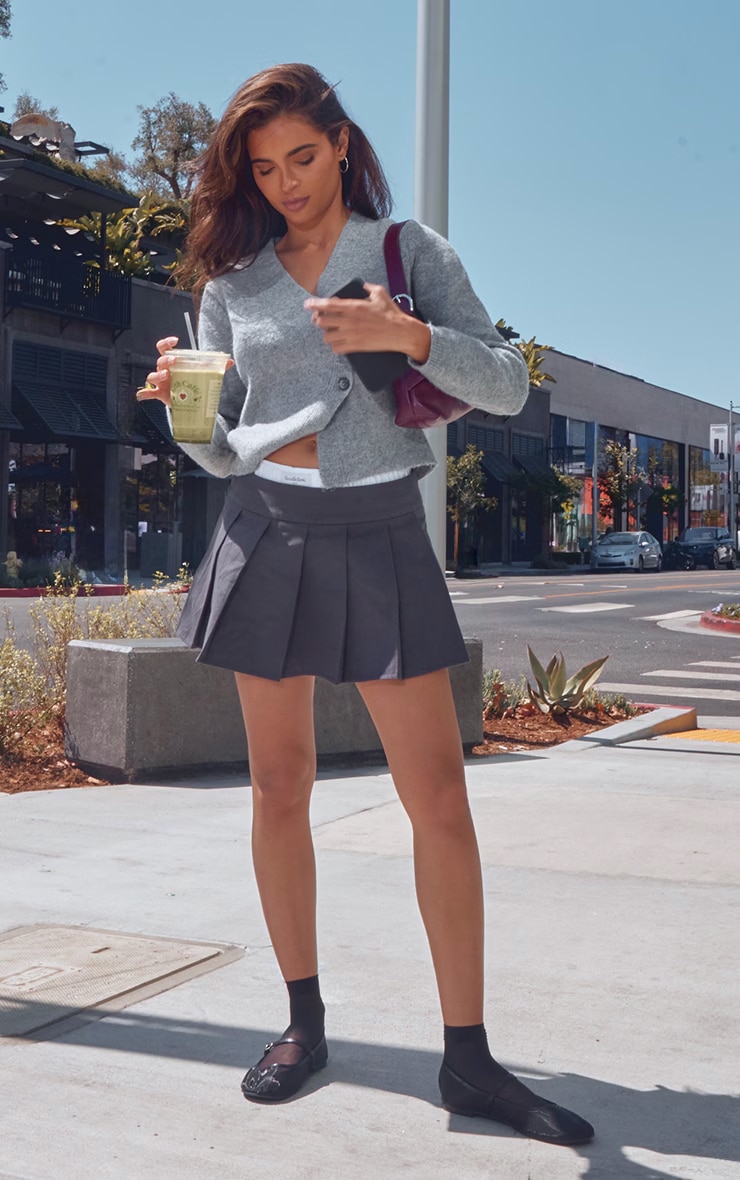 Grey Knit Asymmetric Button Cardigan image 3