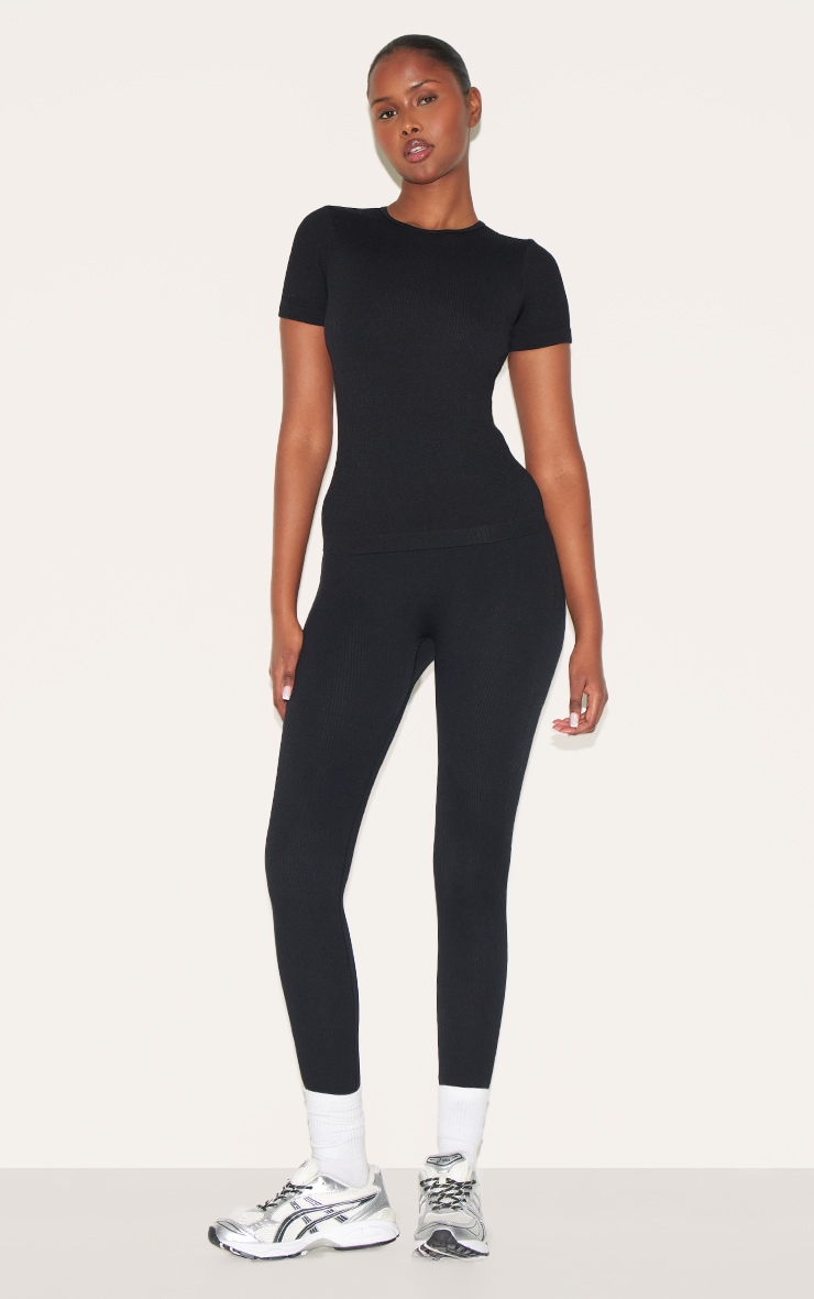 Black Snatched Rib Longline T Shirt image 3