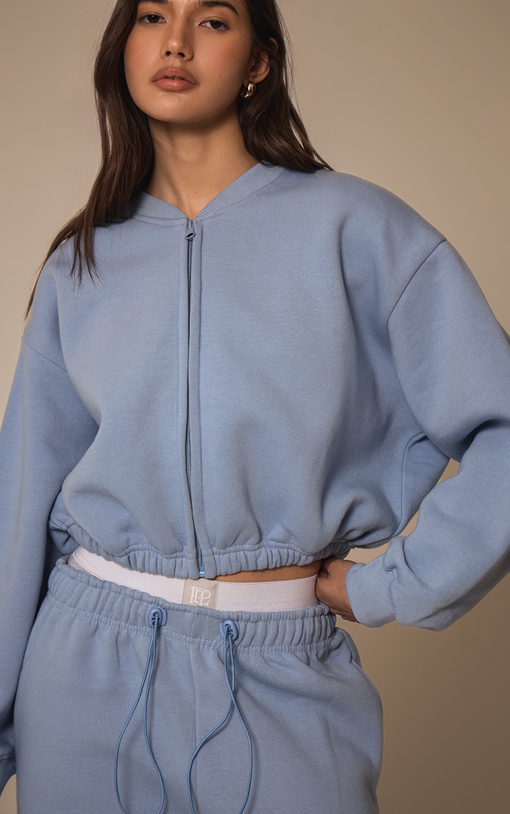 Baby Blue Drawcord Waist Cropped Zip Up Sweatshirt image 3